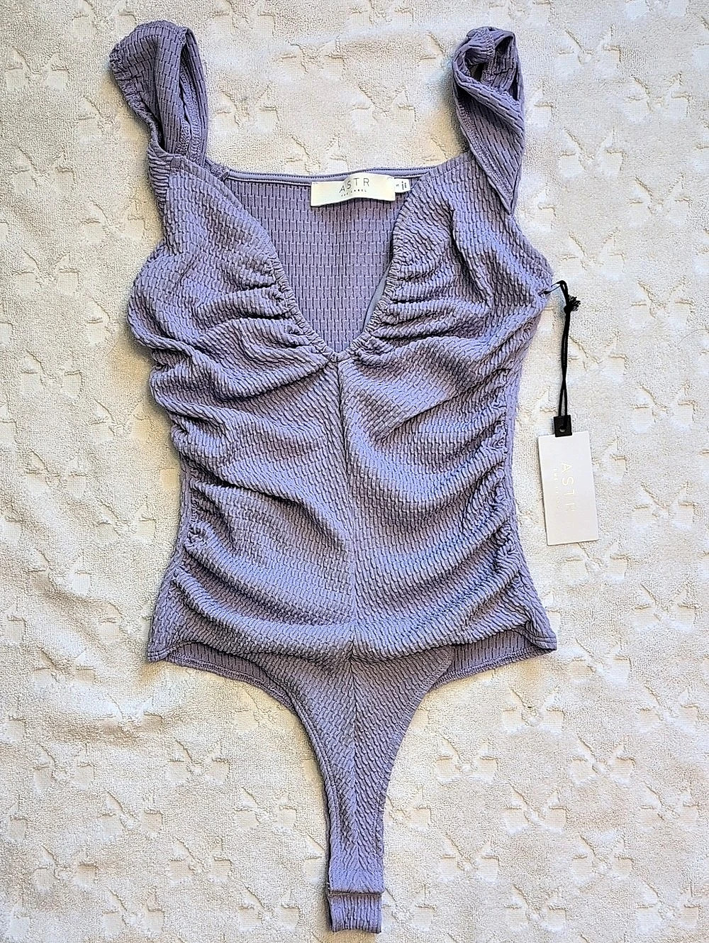 ASTR The Label Ruched Bodysuit in Purple Size Small NWT